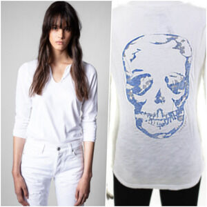zadig&voltaire Glittery Skull Long Sleeve Tunisien Tee White Small